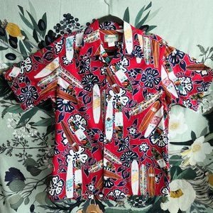 Vintage Kamehameha Men's Surf Board Floral Hawaiian Shirt Size M 100% Cotton USA